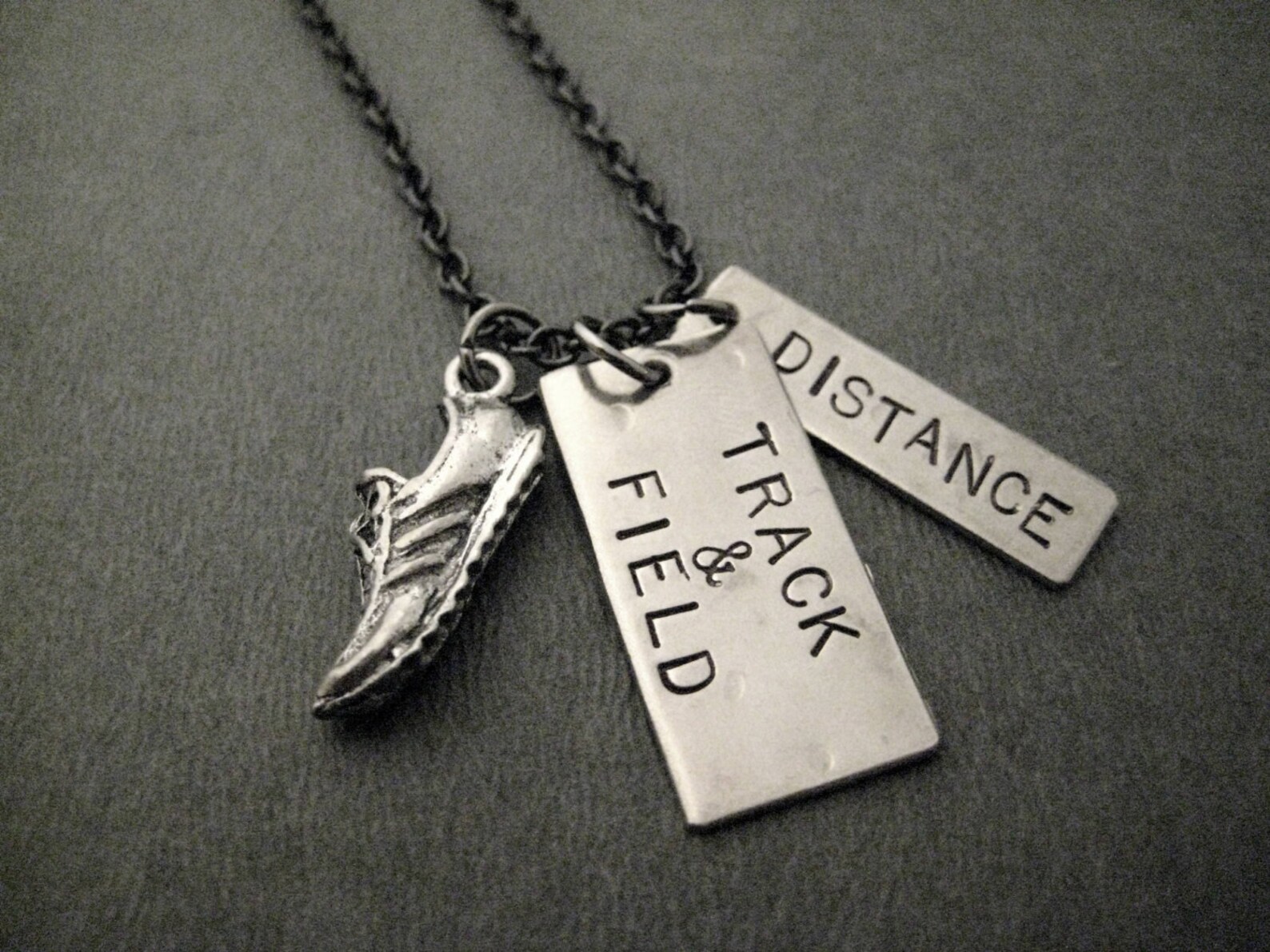 TRACK and FIELD Necklace Pewter Running Shoe Plus Hand Etsy