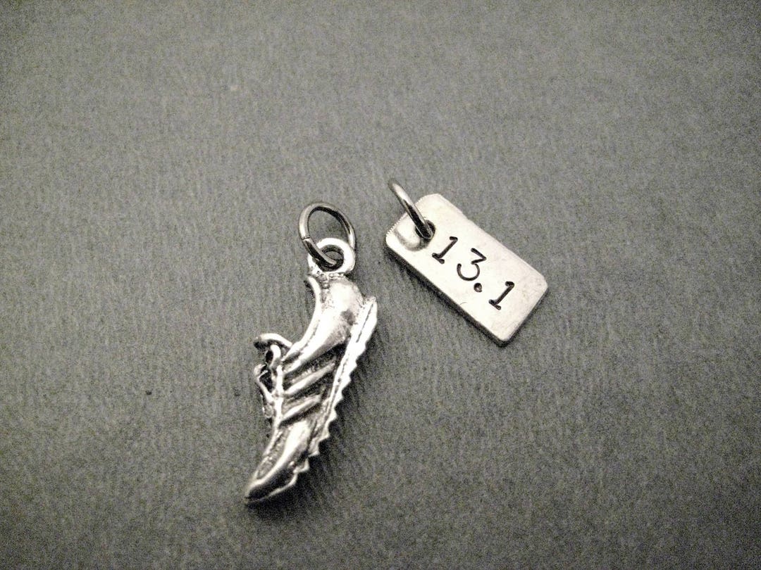 RUNNING SHOE DISTANCE Charm Set - 1 Pewter Running Shoe Charm and 1 ...