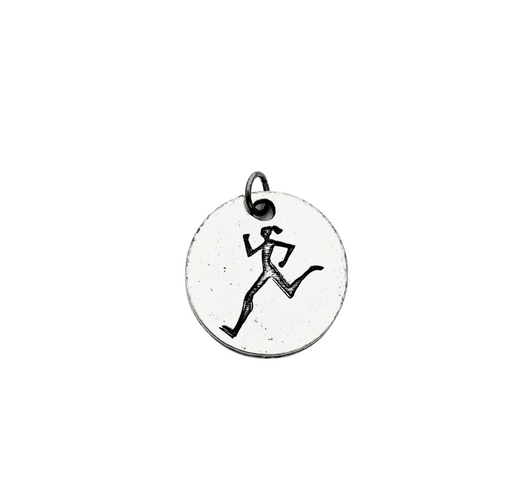 RUNNER GIRL Round Pewter Pendant - Running Girl Charm - ONE (1) Runner ...