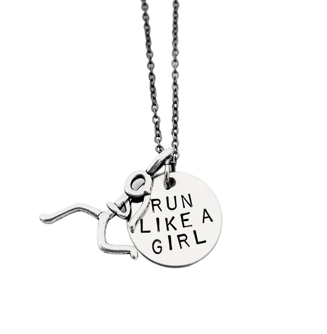 Runner Girl RUN LIKE A GIRL Round Pendant With Pewter Runner Etsy