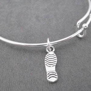 Shoe Print Runner Charm Expandable Bangle Bracelet - Flat Shoe Print, 13.1 or 26.2 - Sterling Charm with Silver Plated Expandable Bracelet