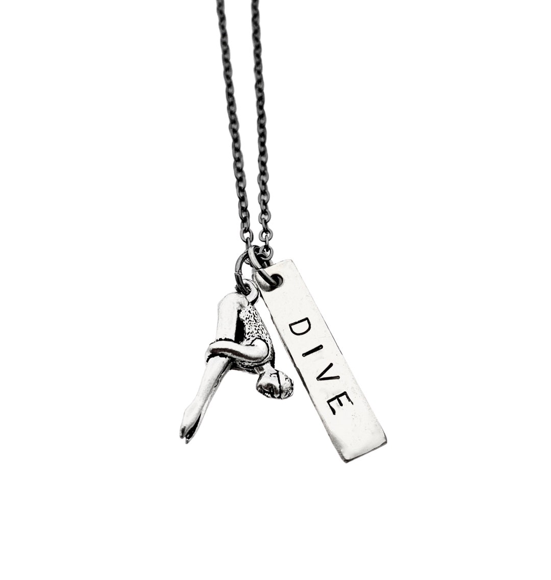 DIVE Necklace Diving Necklace on Gunmetal Chain Diver Jewelry Dive Team