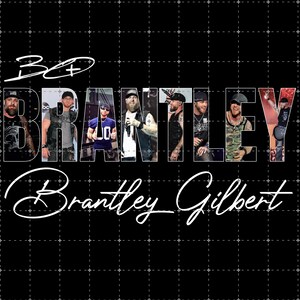 May include: A graphic design featuring the text BRANTLEY in large block letters, with each letter containing a different photograph of a man wearing a hat. The text BG and Brantley Gilbert appear in white script against a black grid background.