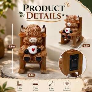 Solar Powered Miniature Highland Cow Decor, Fairy Garden Accessories, Outdoor Garden Statue, Resin LED Yard Light, Gift for Mom Grandma image 6