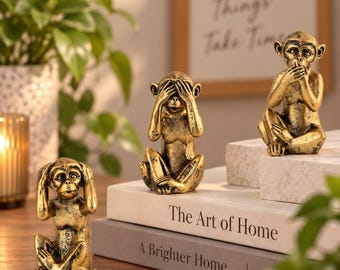 3 Wise Monkeys Statue, Hear No Evil See No Evil Speak No Evil Figurines, Antique Bronze Home Decor, Shelf Desk Gift