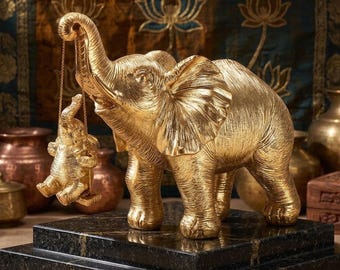 Gold Elephant Statue with Trinket Tray, Lucky Elephant Home Decor, Jewelry Holder, Office Desk Accent, Gift for Mom Boss