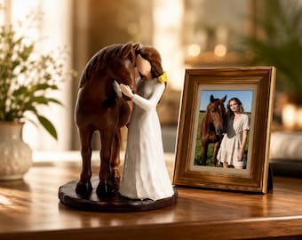 Girl Hugging Horse Figurine, Memorial Horse Decor, Cowgirl Resin Statue, Horse Lover Gift, Equestrian Home Accent