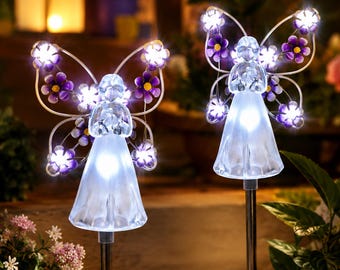 Solar Angel Garden Stake Lights 2 Pack, Memorial Angel Solar Lights for Cemetery Grave, Waterproof Outdoor Garden Decor Gift
