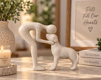 Abstract Man and Dog Figurine, Dog Memorial Statue, Pet Loss Gift, Resin Sculpture, Modern Home Decor, Dog Lover Gift
