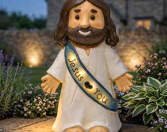 Jesus Love You Solar Lighted Figurine, Resin Christian Statue, Religious Garden Decor, Faith Gift for Mom Grandma Home