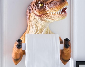 Dinosaur Toilet Paper Holder Wall Mount – T-Rex Bathroom Decor, Dino Towel Holder, No Drill Spring Loaded Holder, Funny Bathroom Organizer