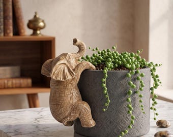 Cute Elephant Flower Pot Hugger, Resin Elephant Garden Decor, Hanging Planter Figurine, Outdoor Lawn Ornament, Patio Gift