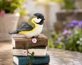 Blue Bird Garden Statue, Resin Bird Figurine on Books, Outdoor Patio Yard Decor, Indoor Shelf Ornament, Gift for Bird Lovers
