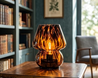 Vintage Mushroom Table Lamp Cordless Glass Night Light, Battery Powered Bedside Lamp, Aesthetic Room Decor Gift