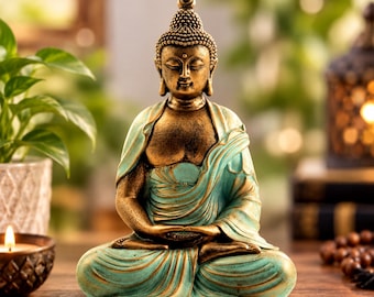 Gold Buddha Statue for Home Decor, Meditation Buddha Sculpture, Zen Spiritual Decor, Feng Shui Gift, Yoga Peace Figurine