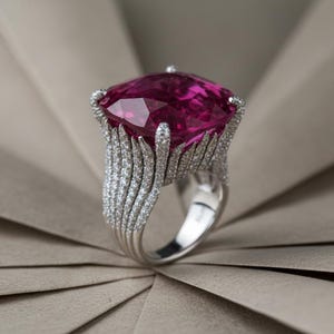Ruby Ring, Geometric Full Diamond Band, Sparkling Stacking Jewelry for Women