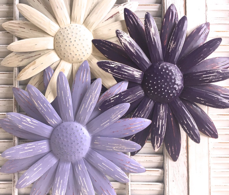 Metal Flower Wall Art Purple Lavender White Metal Yard & Etsy