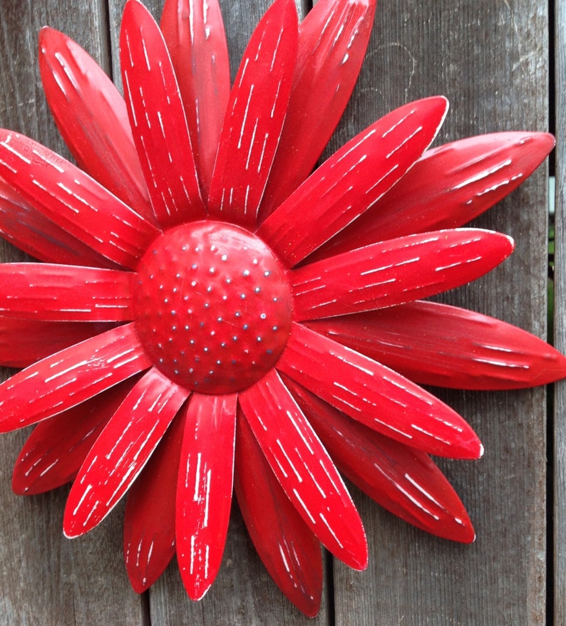 Metal Flower Wall Art Metal Fence & Yard Art Red Orange Etsy