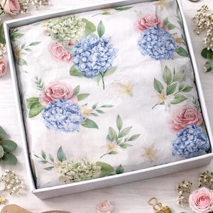 Acid Free Patterned Printed Hydrangeas | Rose | Floral/ Leaves Tissue Paper GiftWrappers Elegant Flower Prints 50x30cm | Scrapbook Cover