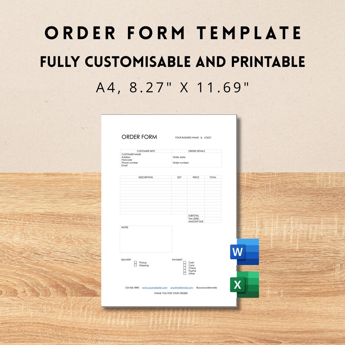 Order Format Template Editable Order Form Template, Printable, MS Word and Excel, Small ...