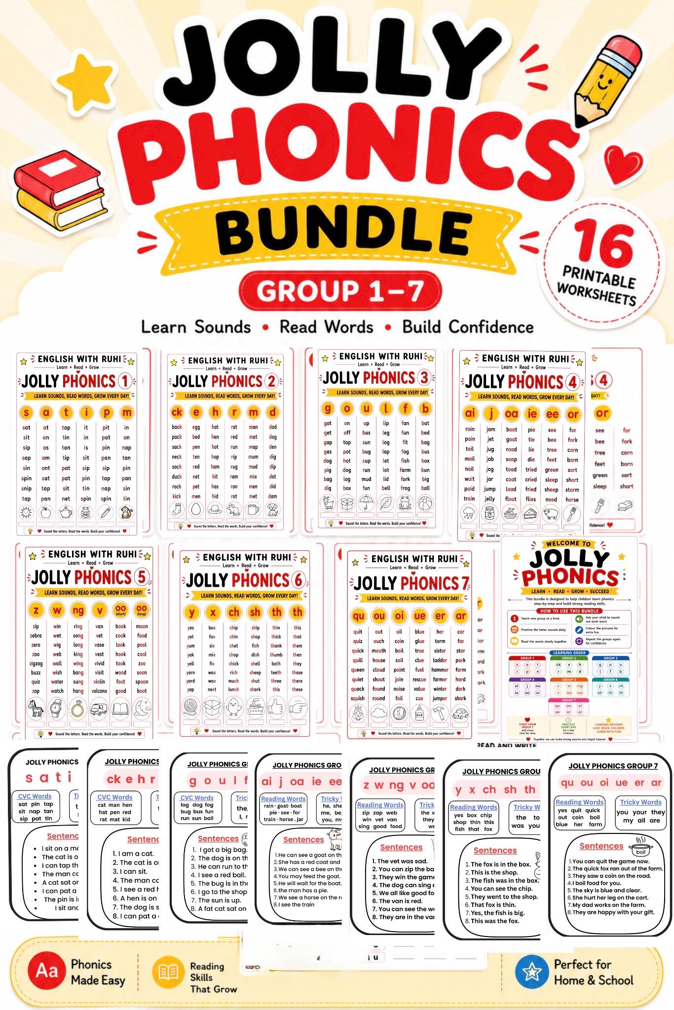 Jolly Phonics Groups 1-7 Mega Bundle – Phonics Sounds, Words