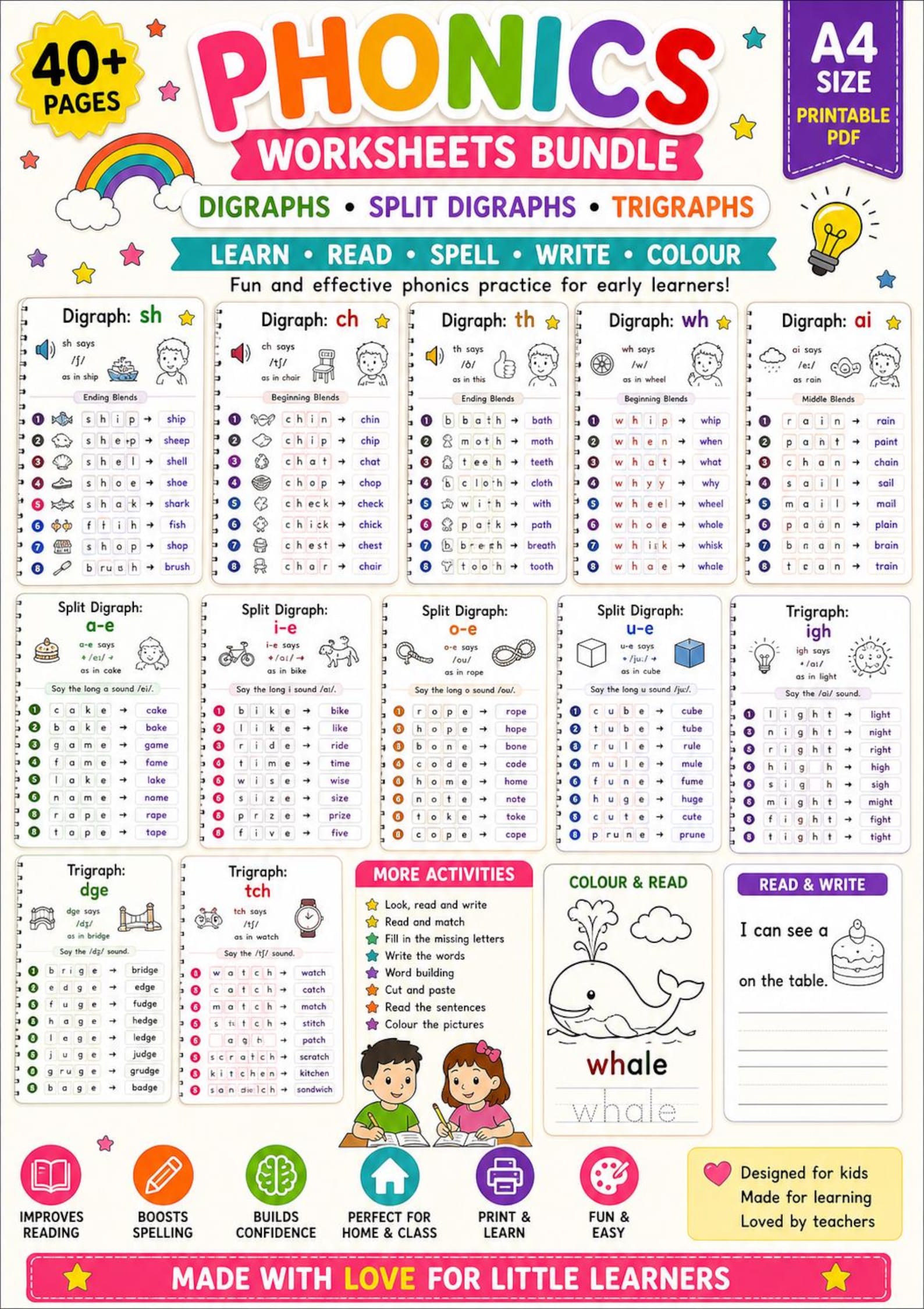 Year R Diagraphs Worksheets.pdf Phonics Digraphs Trigraphs Worksheets Bundle (A4 Printable PDF) - Etsy