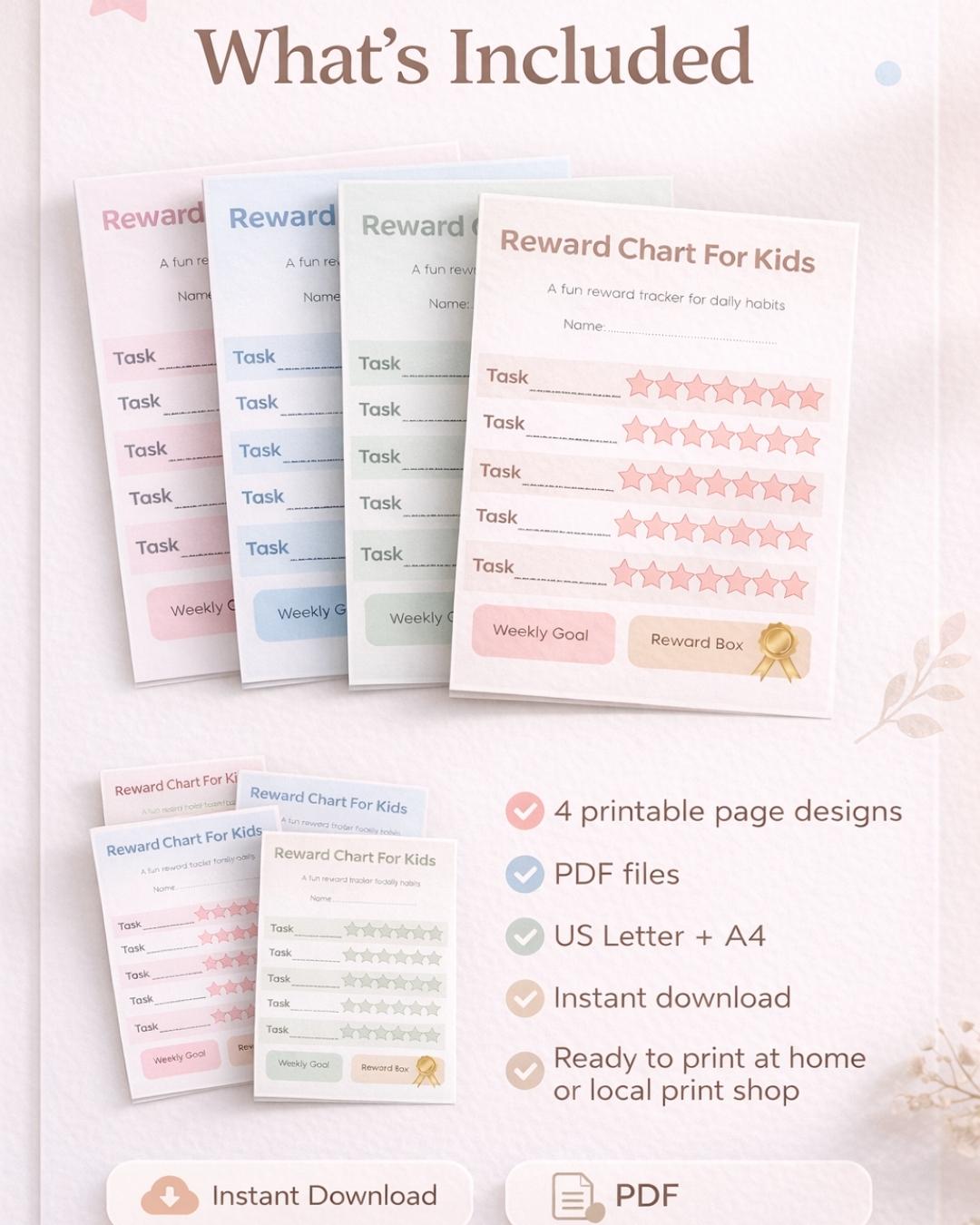 Kids Reward Chart Printable | Behavior Tracker, Weekly Goal (PDF ...