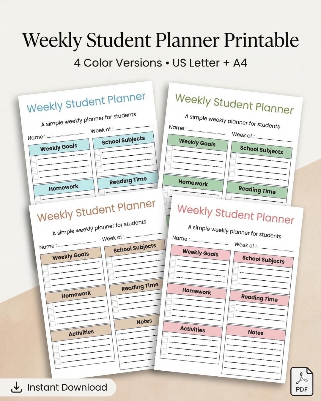 Weekly Student Planner Printable | School Organizer, Goals, Homework ...