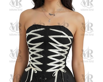 Gothic Double Lace-Up Corset Top - Midnight Velvet Strapless Bustier