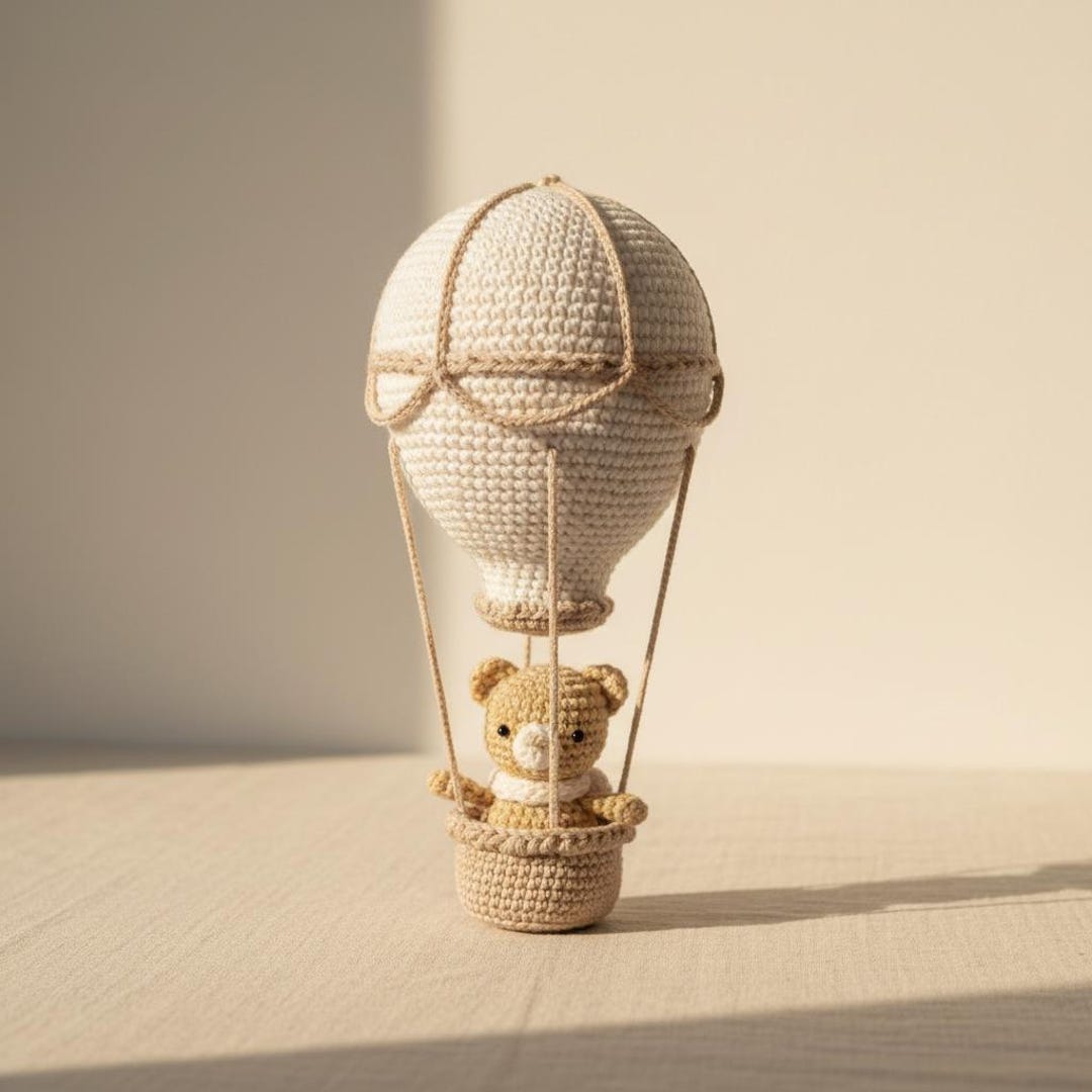 Crochet Bear in Hot Air Balloon Nursery Decor, Unique Handmade Baby ...