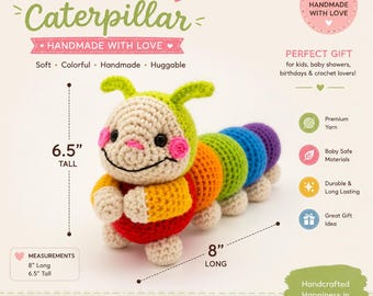 Larvvirkmönster PDF, , Nybörjarhandledning för Amigurumi-plysch | Färgglad segmenterad djurleksak PDF-nedladdning