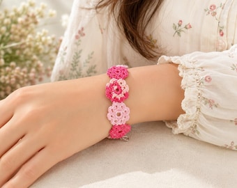 Mönster för virkat armband med blommor, blommigt vänskapsarmband, justerbart virkat armband, nybörjarvänligt DIY-smycken (pdf)