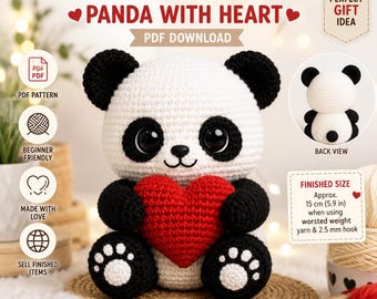 Virkmönster Panda Amigurumi 2 PDF & handledning | Söt Panda Plyschleksak DIY | Nybörjarvänligt Djurvirkmönster | Presentidé för barn