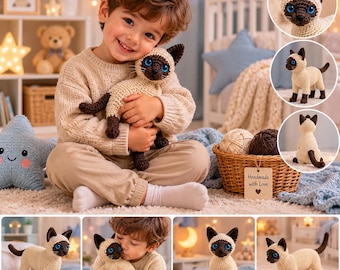 Realistiskt kattvirkmönster med instruktionsvideo Amigurumi kattmönster, detaljerad virkad kattunge, handgjort leksaksmönster, nybörjare/mellannivå