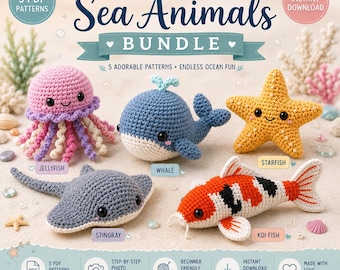 Virkmönster för havsdjur i PDF-format, virkmönster för amigurumifisk, virkad japansk koi-leksak, virkad realistisk fisk, DIY-handgjord present