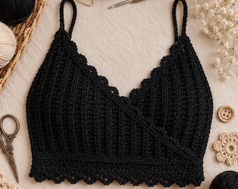 Virkad Crop Top Mönster PDF, Boho Omlottstil Ärmlös Linne DIY