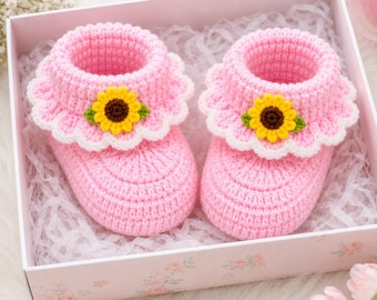 Mönster för virkad babyskor | Favoritstövlar i PDF-format | Handledning för rosa babyskor till nyfödda | 3 till 6 månader