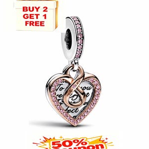 Moments Two-Tone Infinity Heart Double Dangle Charm,Christmas Handmade,fit pandora necklace and bracelet