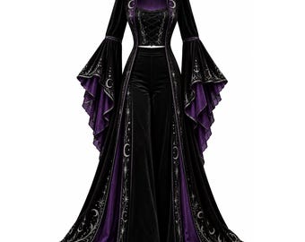 Women's Gothic Velvet Dress Black Purple Witch Vampire Cosplay Halloween Costume