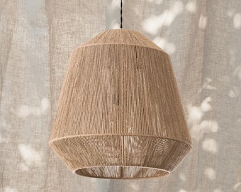 Lampada a sospensione con campana in juta fatta a mano: lampada da soffitto boho naturale per isola cucina