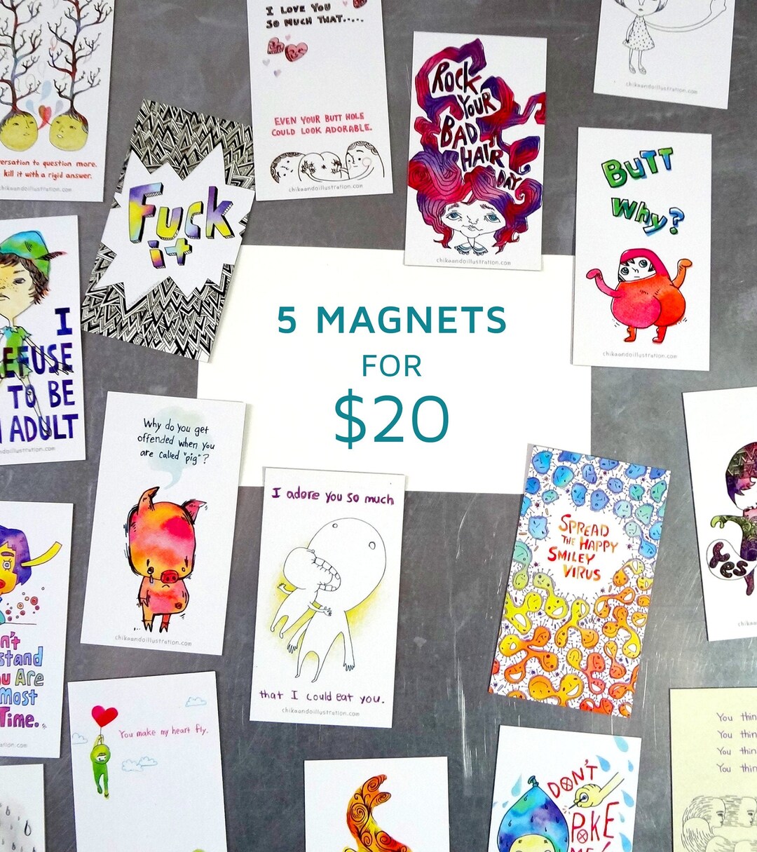 5 Fridge Cute Illustrations With Funny Sayings Line Drawing