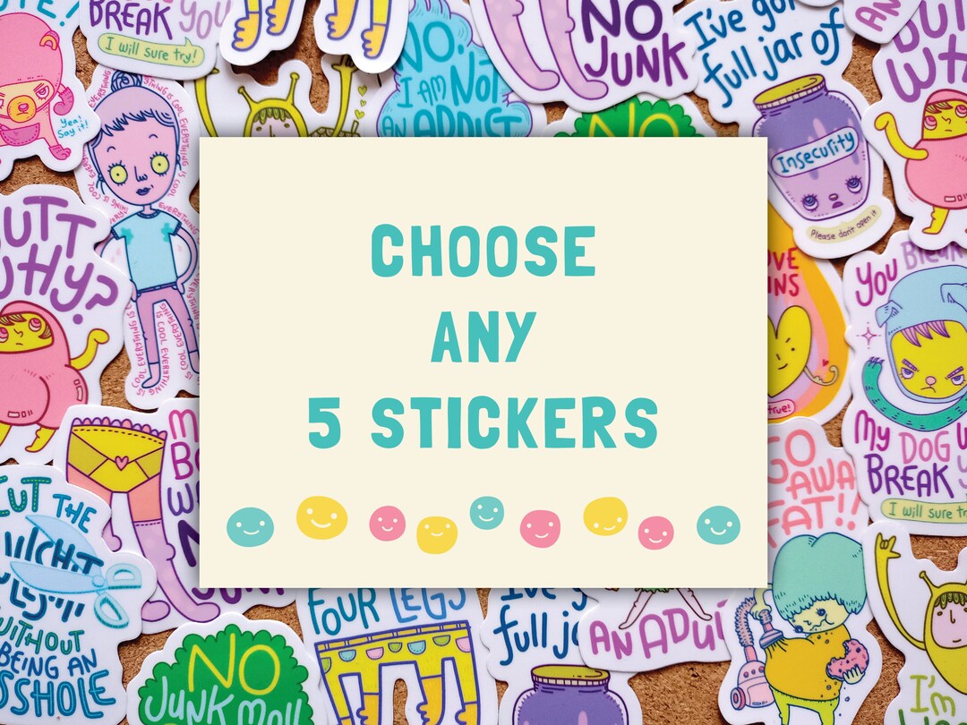 Silly Sticker Ideas Set of 5 Funny Vinyl Stickers | Kawaii Art | Sarcastic Humor - Etsy