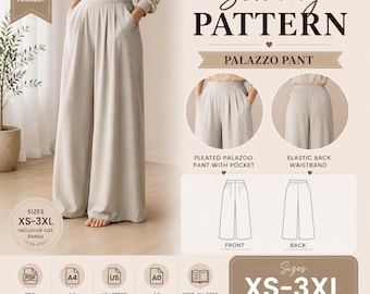 Palazzo Pant Sewing Pattern, Pleated Wide Leg, Elastic Waist, Beginner Friendly (PDF Download)