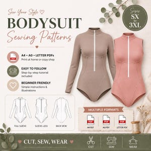 Bodysuit Sewing Patterns Full Sleeve, Sleeveless PDF Download, DIY Top Pattern