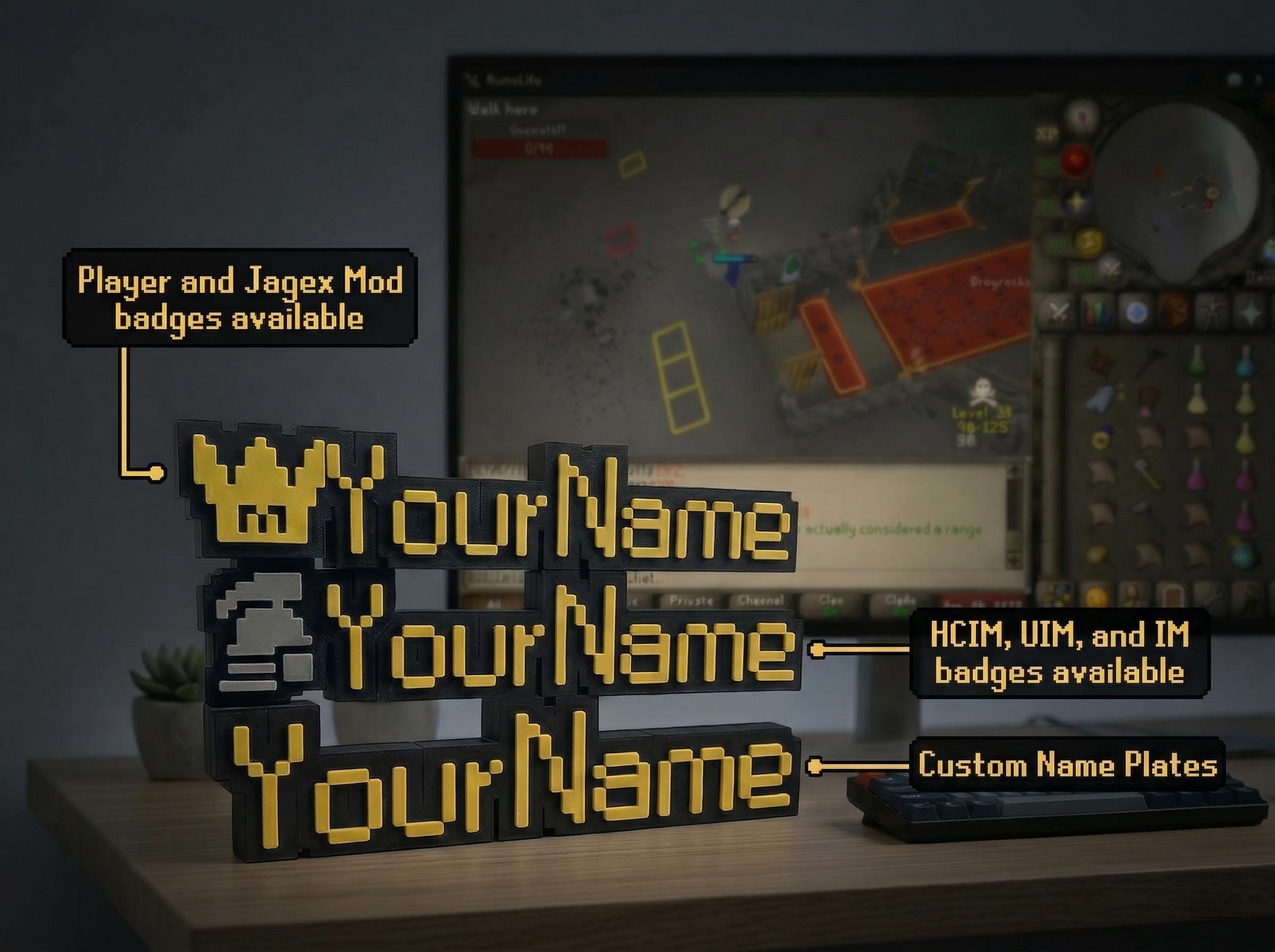 Unique Runescape Names Custom Old School Runescape Name Plate With Mod Crown and Iron Man ...