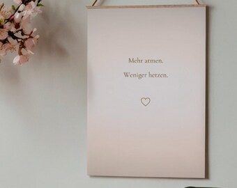 Breathe more, rush less | Minimalist self-care poster | Printable download | Beige wall decor | Mindfulness poster