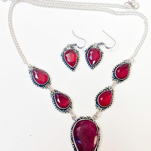 Simulated Ruby Gemstone 925 Sterling Silver Teardrop Shape Handmade Necklace & Earring Set Jewellery