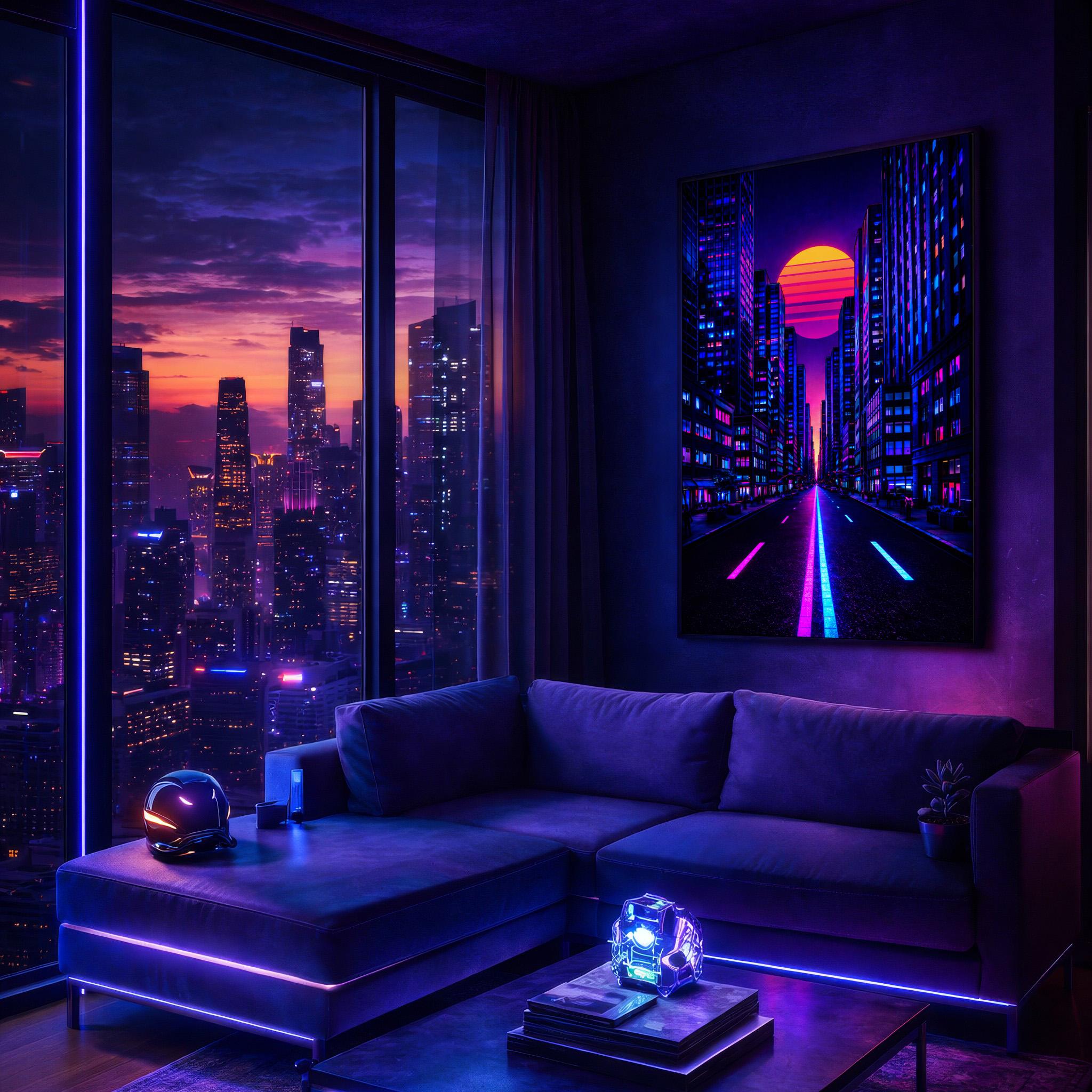 Neon Vaporwave City Wall Art Printable – Retro 80s Synthwave Sunset ...