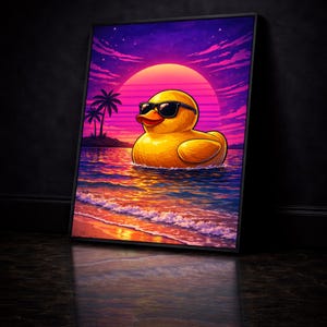 Póster de patito de goma retro: Synthwave neón de los 80 (descarga digital)