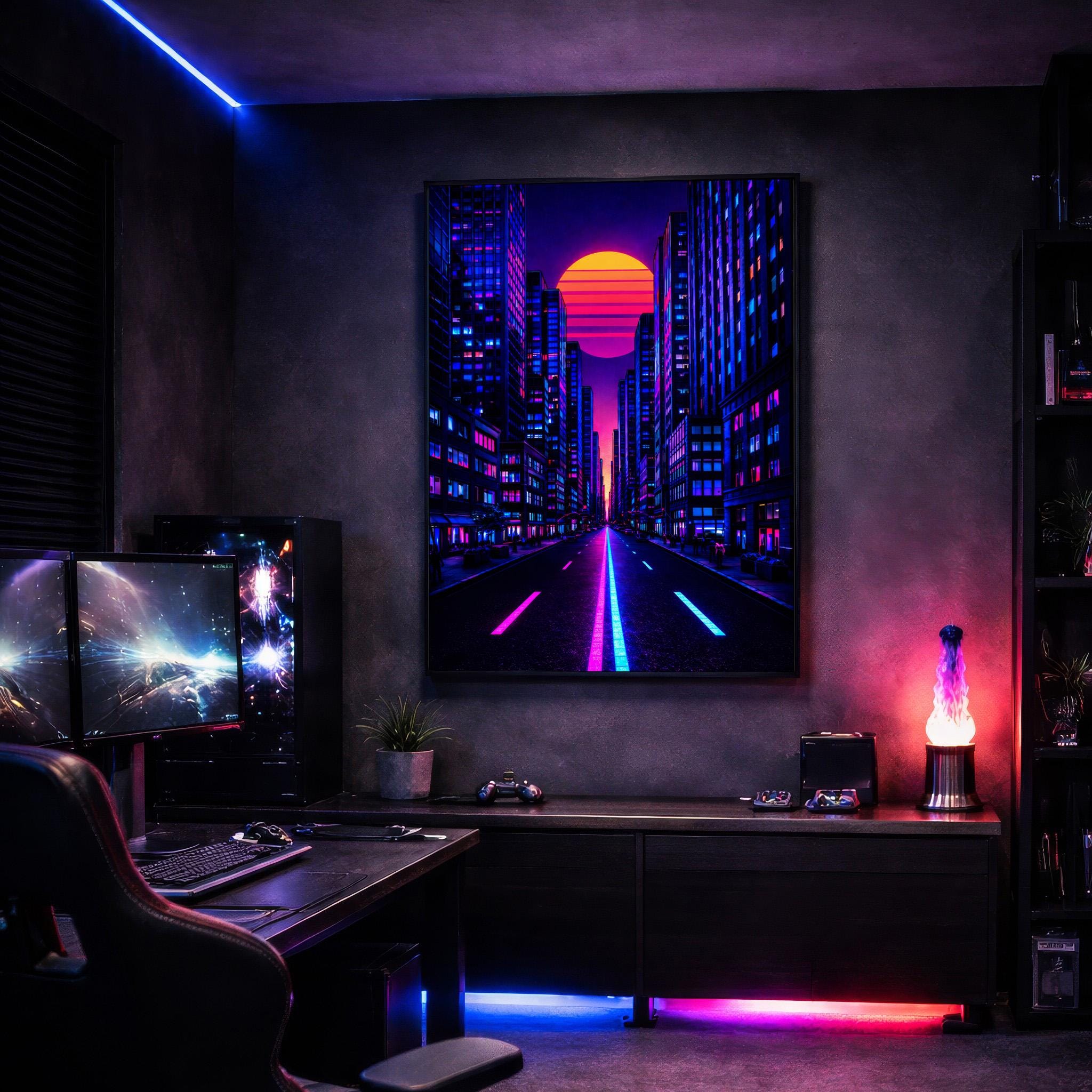 Neon Vaporwave City Wall Art Printable – Retro 80s Synthwave Sunset ...